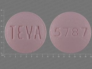 Pink Round pill with imprint TEVA;5787 — Entecavir Entecavir 1 mg; (view 2)