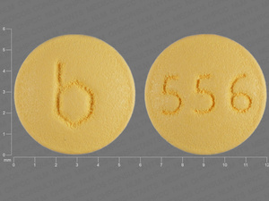 Yellow Round pill with imprint b;556 — {7 (ethinyl estradiol/84 (ethinyl estradiol/levonorgestrel 0.01 mg/0.02 mg/0.1 mg (view 3)