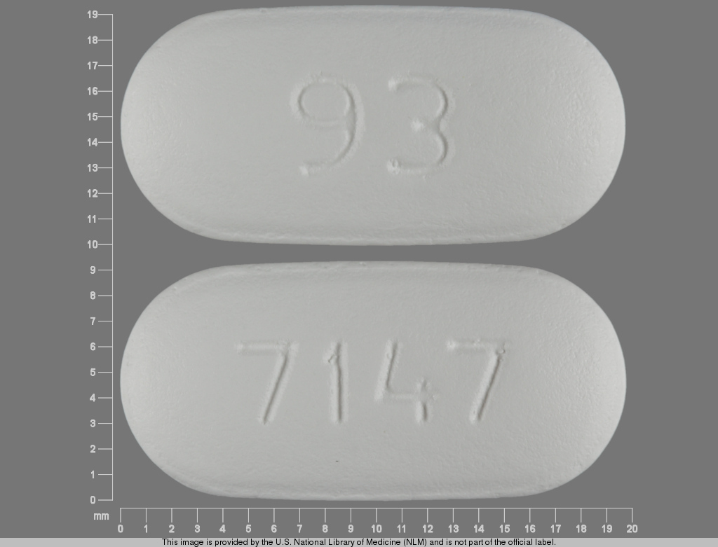 White Oval pill with imprint 93;7147 — Azithromycin 600 mg (view 2)