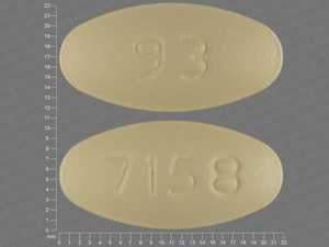 Yellow Oval pill with imprint 93;7158 — Clarithromycin Clarithromycin 500 mg; (view 2)