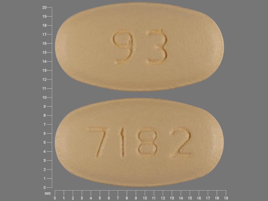 Yellow Oval pill with imprint 93;7182 — Ofloxacin Ofloxacin 400 mg; (view 2)