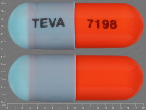 Blue;orange Capsule pill with imprint TEVA;7198 — Fluoxetine Fluoxetine hydrochloride 40 mg; (view 2)