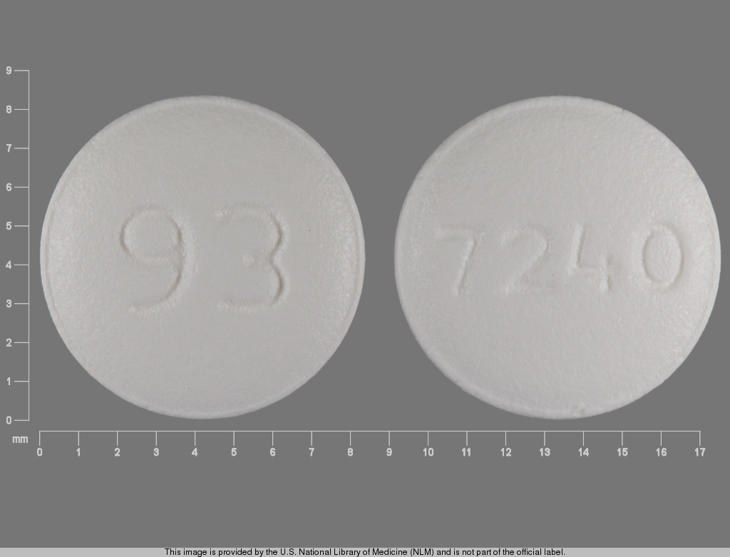 White Round pill with imprint 93;7240 — Risperidone 1 mg (view 2)