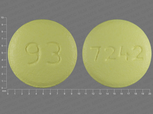 Yellow Round pill with imprint 93;7242 — Risperidone Risperidone 3 mg (view 2)
