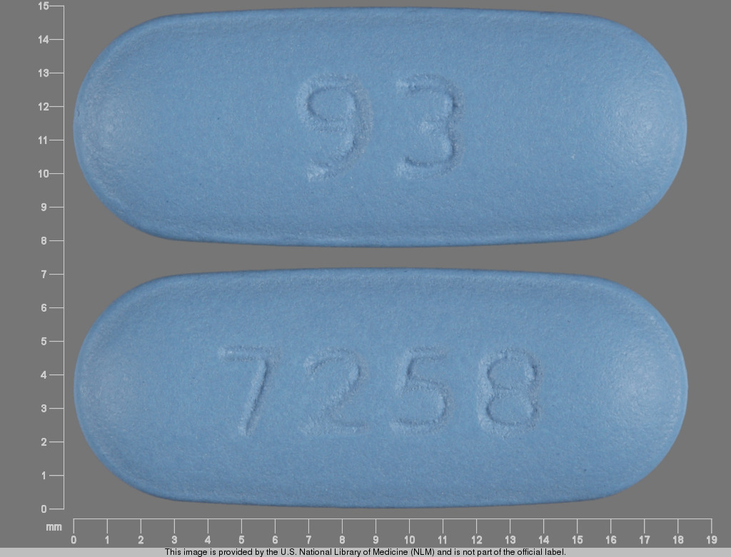 Blue Oval pill with imprint 93;7258 — Valacyclovir 500 mg (view 2)