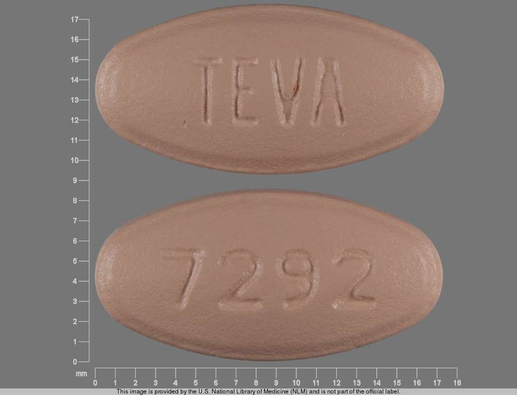 Orange Oval pill with imprint TEVA;7292 — Levofloxacin Levofloxacin 500 mg; (view 2)
