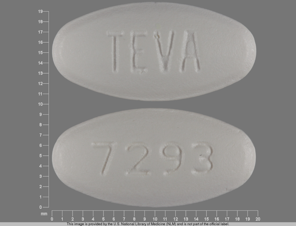 White Oval pill with imprint TEVA;7293 — Levofloxacin Levofloxacin 750 mg; (view 2)