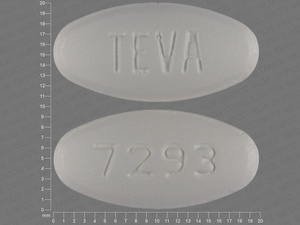 White Oval pill with imprint TEVA;7293 — Levofloxacin Levofloxacin 750 mg; (view 3)