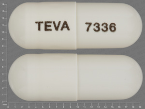 White Capsule pill with imprint TEVA;7336 — Topiramate Topiramate 25 mg; (view 2)