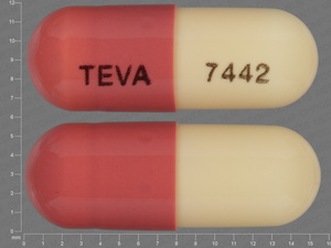 White;pink Capsule pill with imprint TEVA;7442 — Fluvastatin Fluvastatin sodium 20 mg; (view 2)