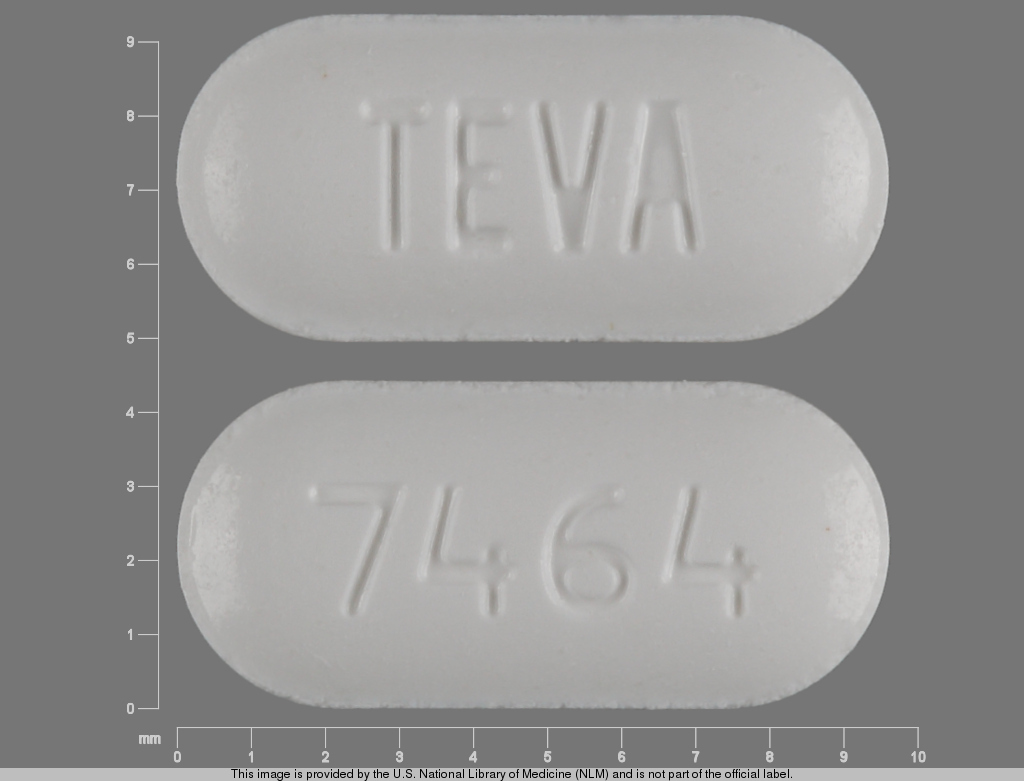 White Oval pill with imprint TEVA;7464 — Irbesartan 75 mg (view 2)
