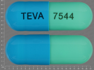 Blue;green Capsule pill with imprint TEVA;7544 — Duloxetine Duloxetine hydrochloride 60 mg; (view 2)
