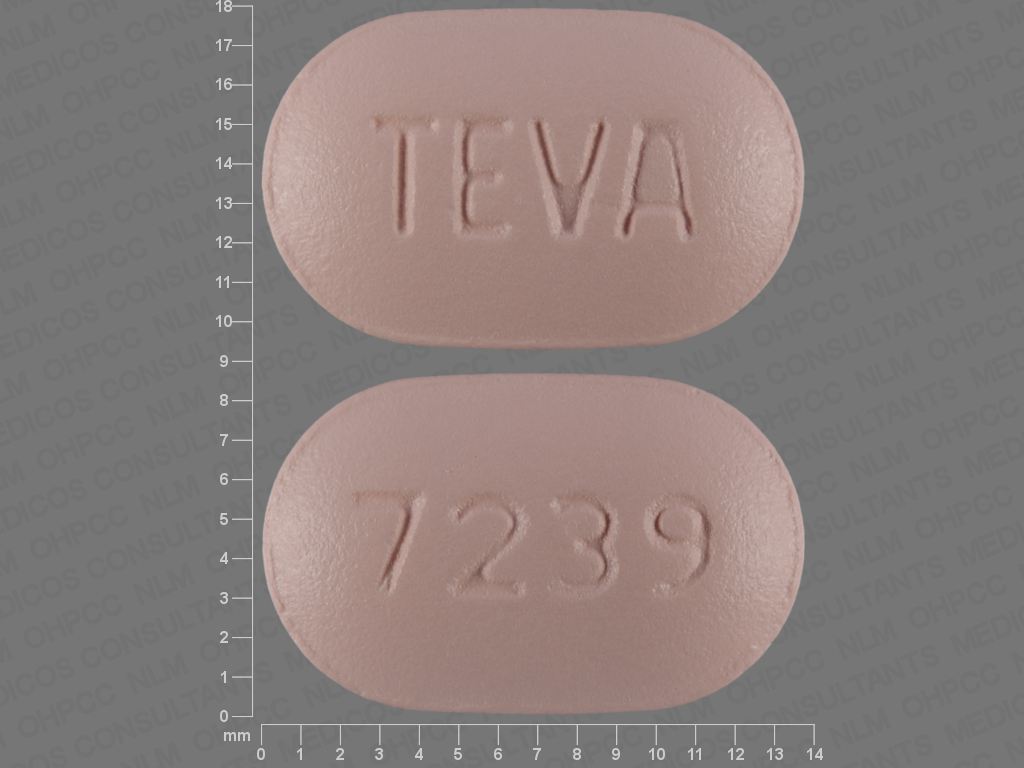 Orange Oval pill with imprint TEVA;7239 — Hydrochlorothiazide/irbesartan 12.5 mg/300 mg (view 2)