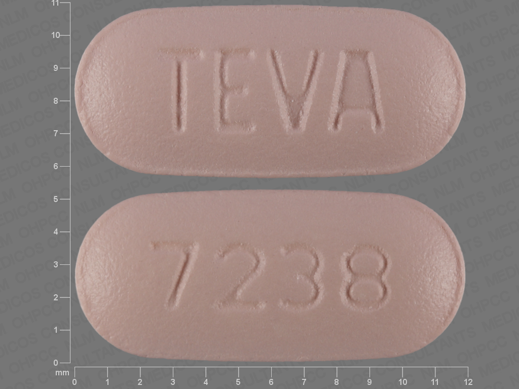 Orange Oval pill with imprint TEVA;7238 — Hydrochlorothiazide/irbesartan 12.5 mg/150 mg (view 2)