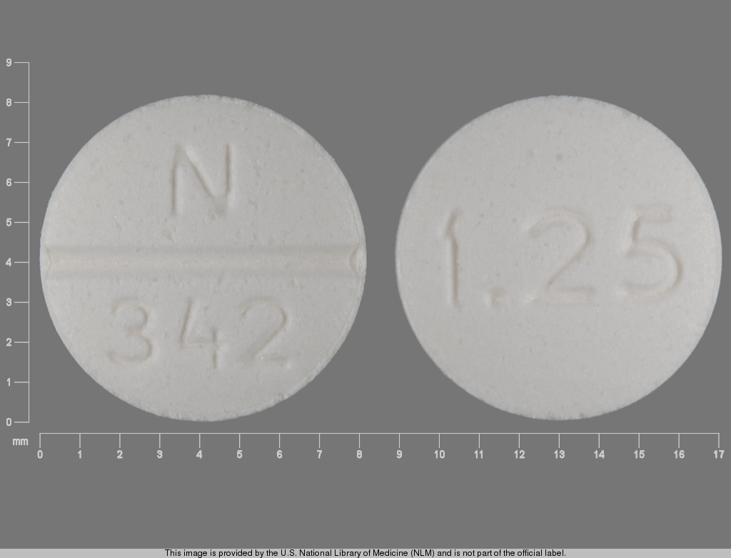 White Round pill with imprint N;342;1;25 — Glyburide 1.25 mg (view 2)