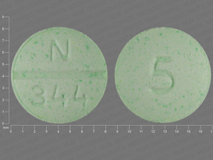 Green Round pill with imprint N;344;5 — Glyburide Glyburide 5 mg; (view 2)
