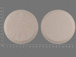 Orange Round pill with imprint 93;107 — Mebendazole Mebendazole 100 mg (view 2)