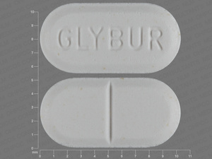 White Oval pill with imprint GLYBUR — Glyburide Glyburide 1.25 mg; (view 6)