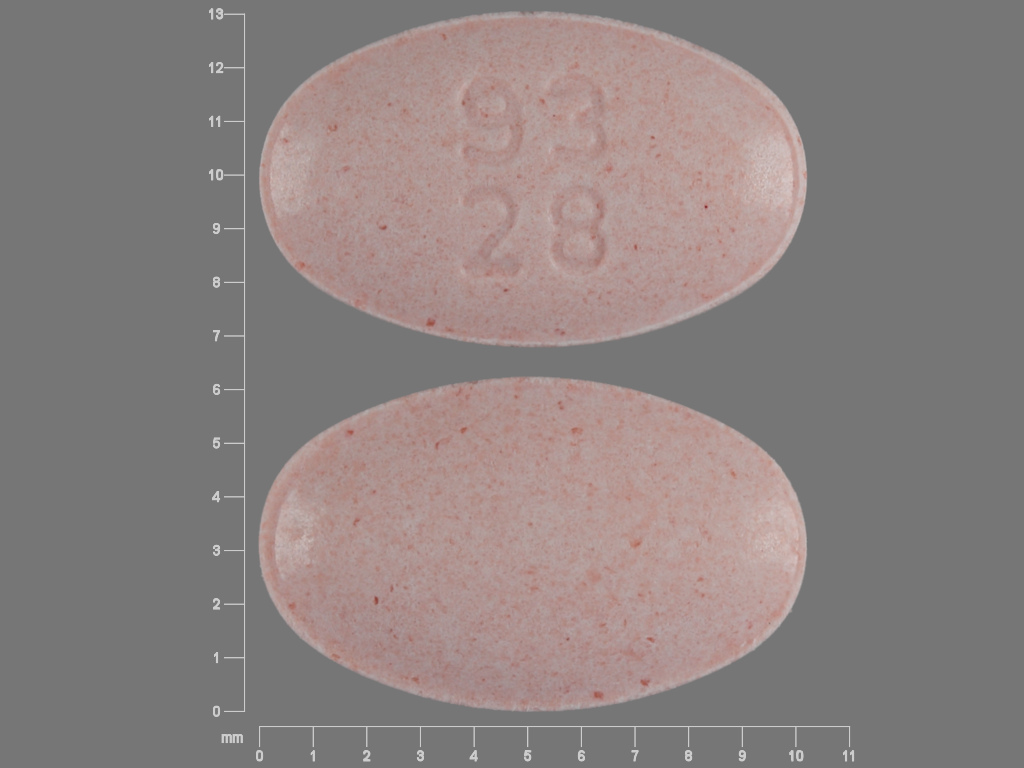 Pink Oval pill with imprint 93;28 — Enalapril maleate 10 mg (view 2)