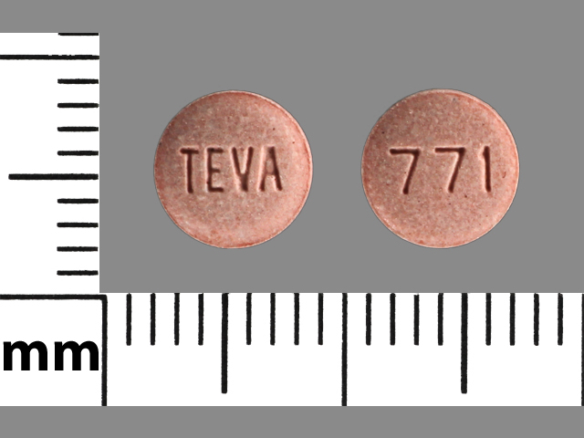 Pink Round pill with imprint TEVA;771 — Pravastatin sodium Pravastatin sodium 10 mg; (view 2)