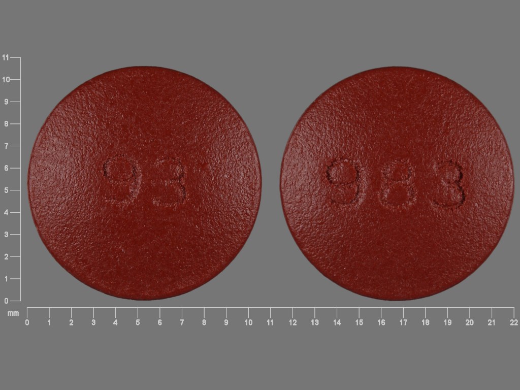 Brown Round pill with imprint 93;983 — Nystatin Nystatin 500000 [USP'u]; (view 2)