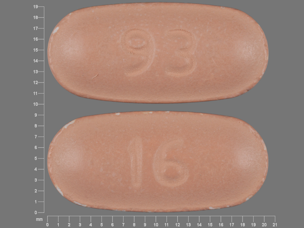 Brown Oval pill with imprint 93;16 — Nabumetone 750 mg (view 2)