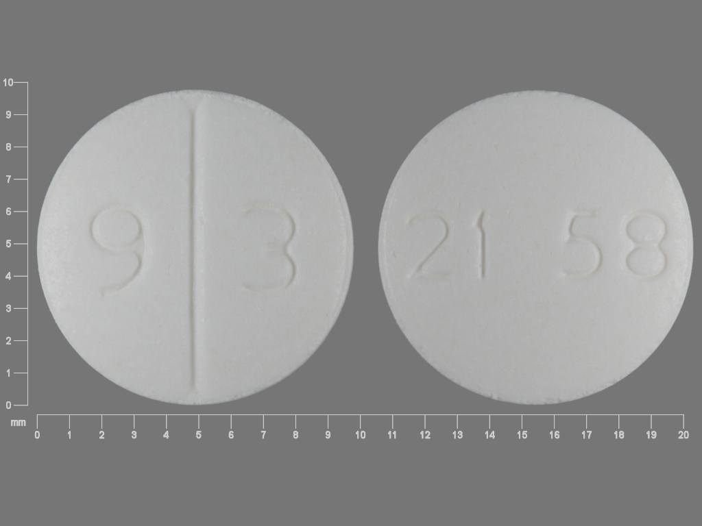 White Round pill with imprint 9;3;21;58 — Trimethoprim 100 mg (view 2)