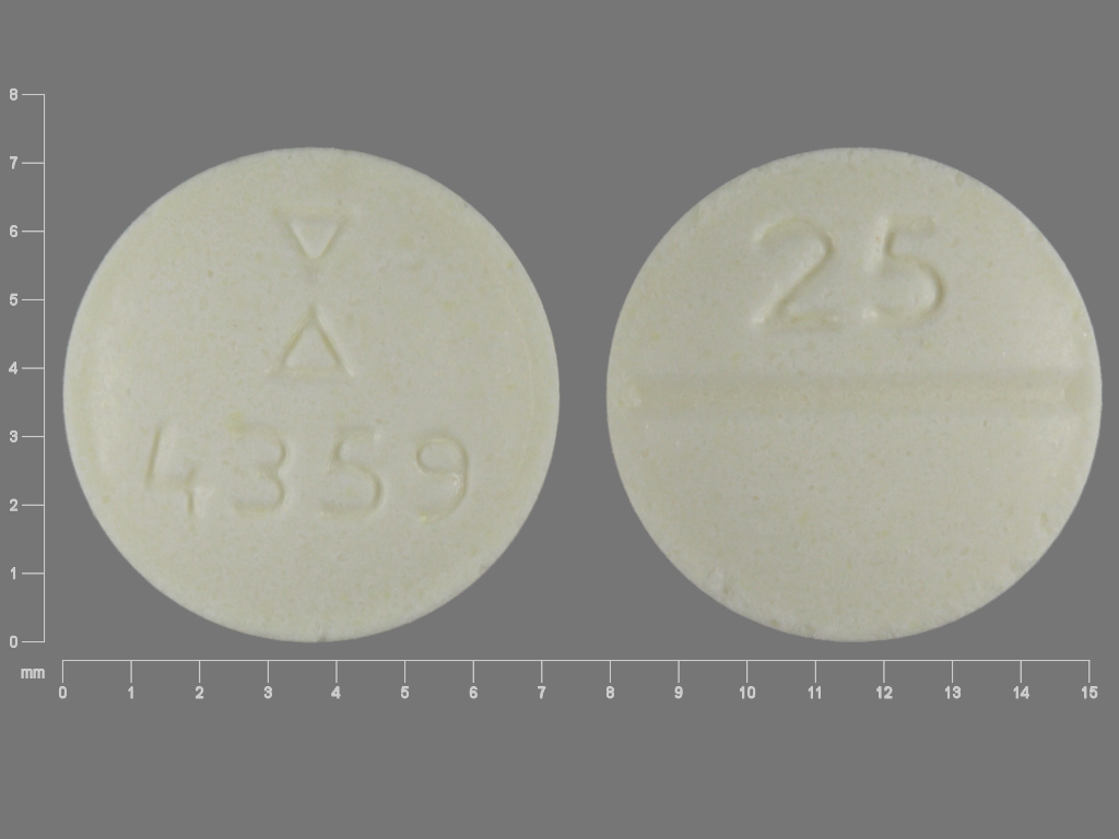 Yellow Round pill with imprint 4359;25 — Clozapine Clozapine 25 mg; (view 3)