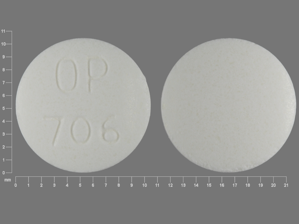 White Round pill with imprint OP;706 — Disulfiram 250 mg (view 2)