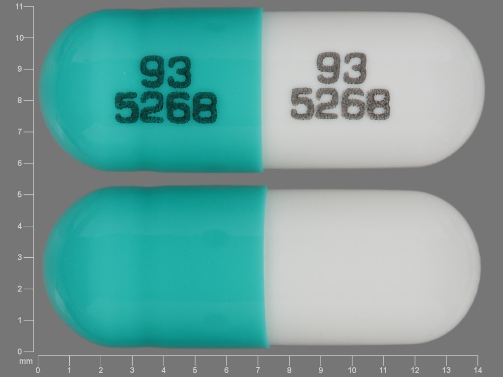 White, turquoise Capsule pill with imprint 93;5268;93;5268 — Zaleplon 5 mg (view 2)