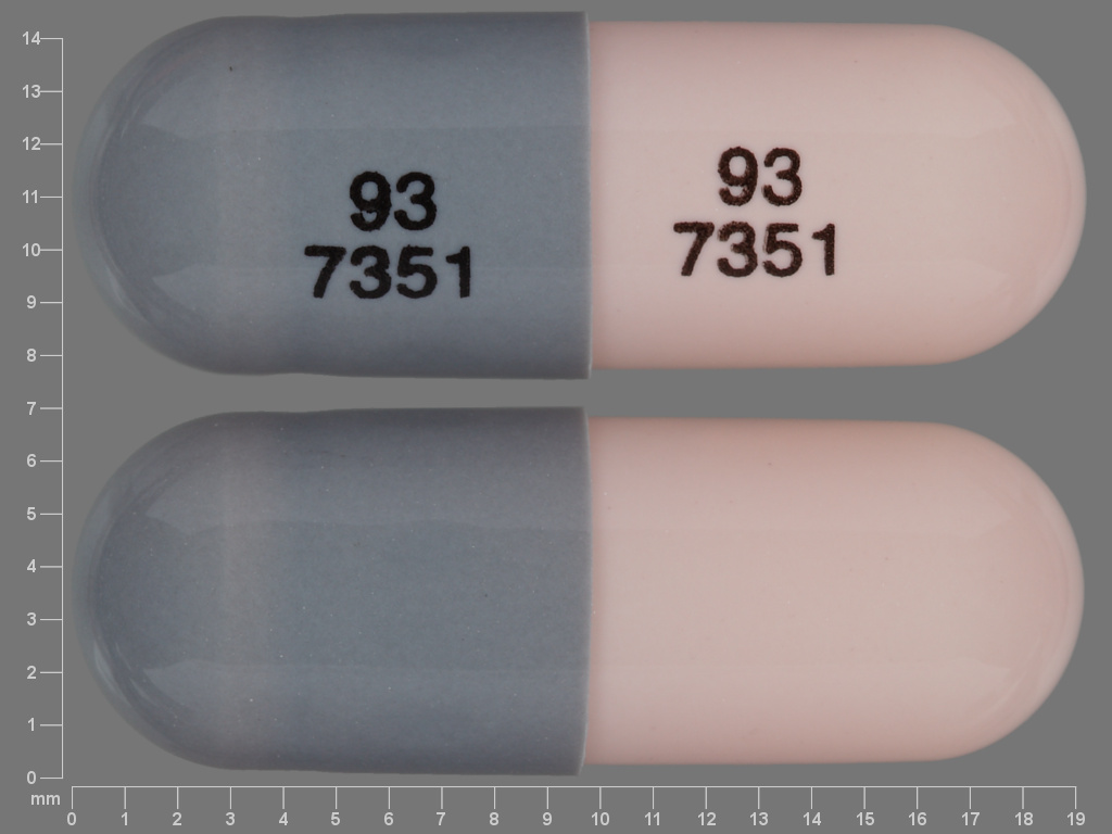 Gray, pink Capsule pill with imprint 93;7351;93;7351 — Lansoprazole 30 mg (view 2)