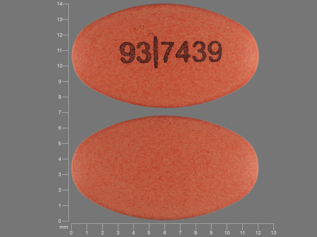 Orange Oval pill with imprint 93;7439 — Divalproex sodium 125 mg (view 2)