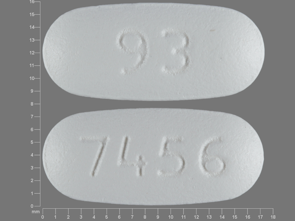 White Oval pill with imprint 93;7456 — Glipizide and metformin hydrochloride Glipizide 2.5 mg;metformin hydrochloride 500 mg; (view 2)
