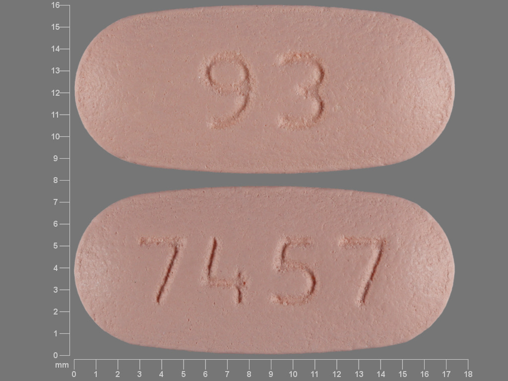 Pink Oval pill with imprint 93;7457 — Glipizide and metformin hydrochloride Glipizide 5 mg;metformin hydrochloride 500 mg; (view 2)