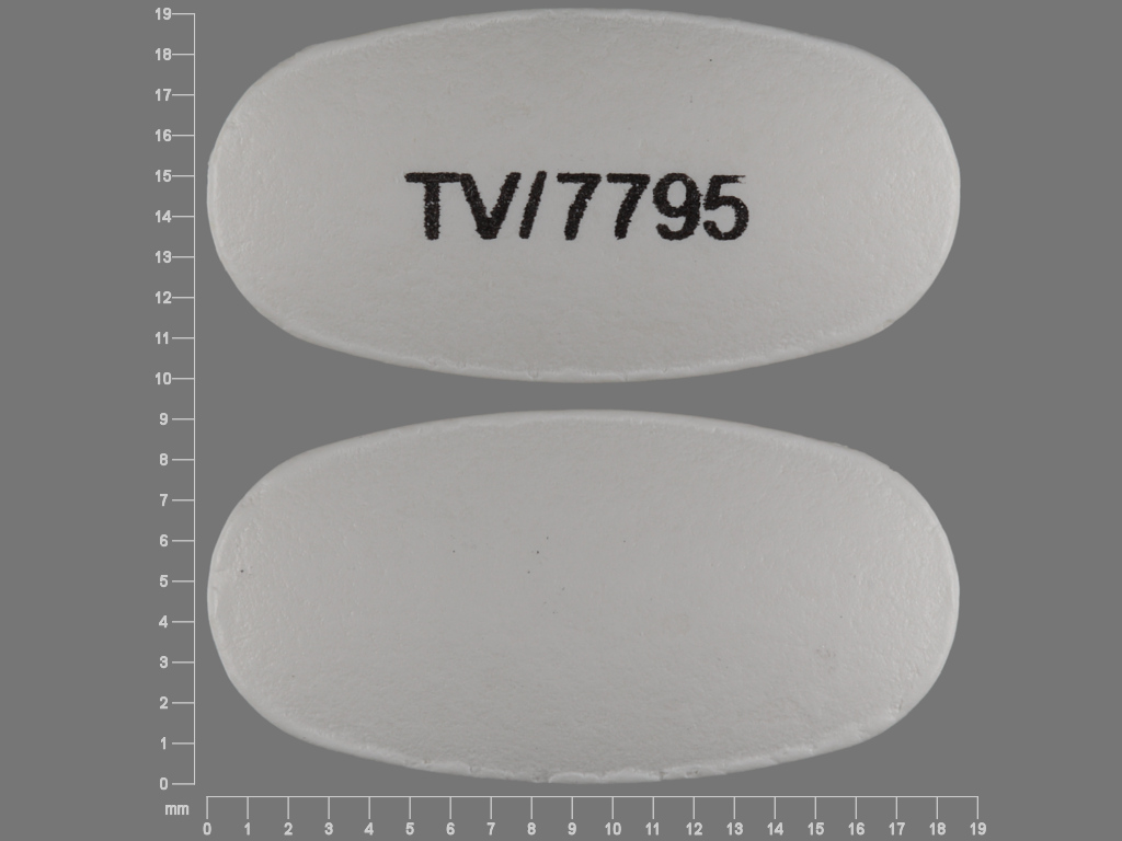 White Oval pill with imprint TV;7795 — Levetiracetam 500 mg (view 2)