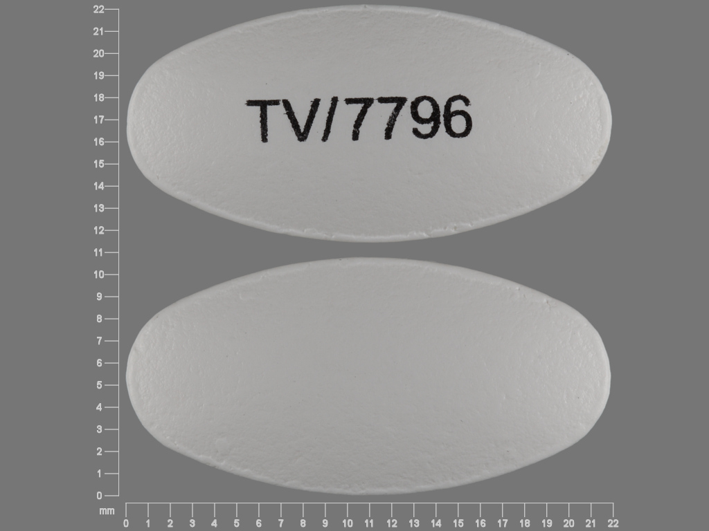 White Oval pill with imprint TV;7796 — Levetiracetam 750 mg (view 2)