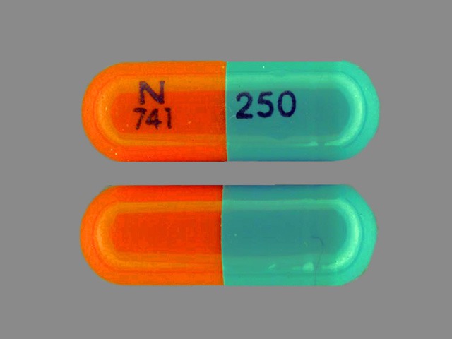 Orange;green Capsule pill with imprint N;741;250 — Mexiletine hydrochloride Mexiletine hydrochloride 250 mg; (view 3)
