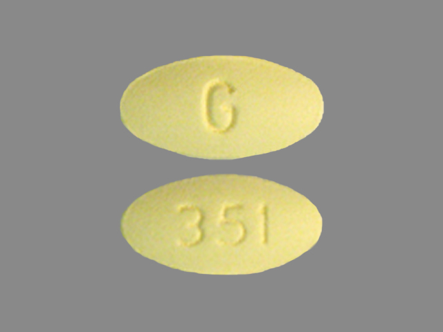 Yellow Oval pill with imprint G;351 — Fenofibrate Fenofibrate 54 mg; (view 2)