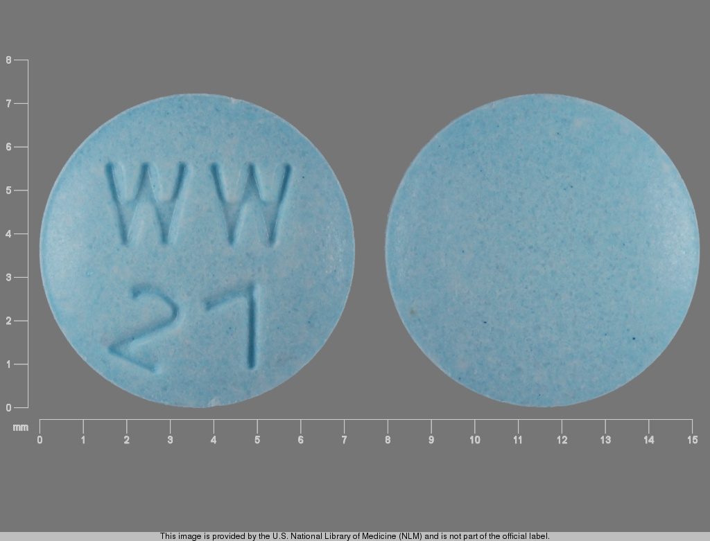 Blue Round pill with imprint WW;27 — Dicyclomine Dicyclomine hydrochloride 20 mg; (view 3)