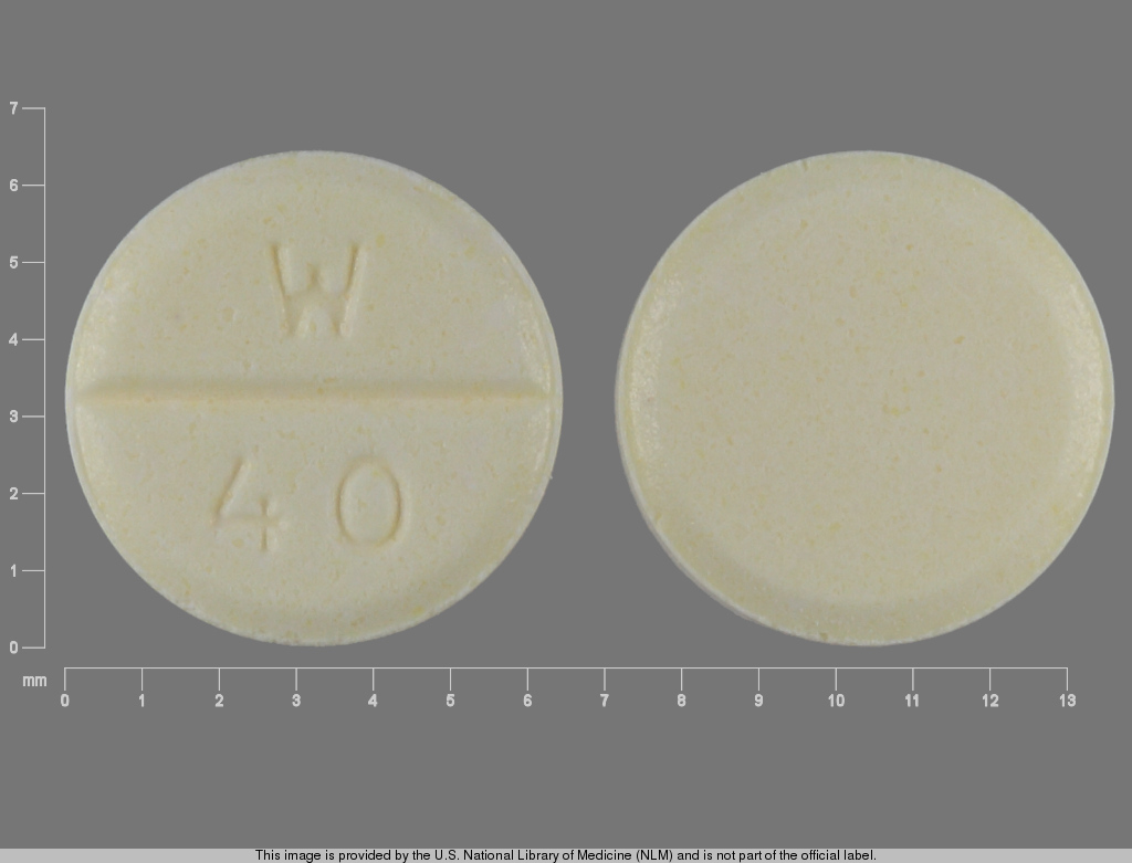 Yellow Round pill with imprint W;40 — Digoxin Digoxin 125 ug (view 6)