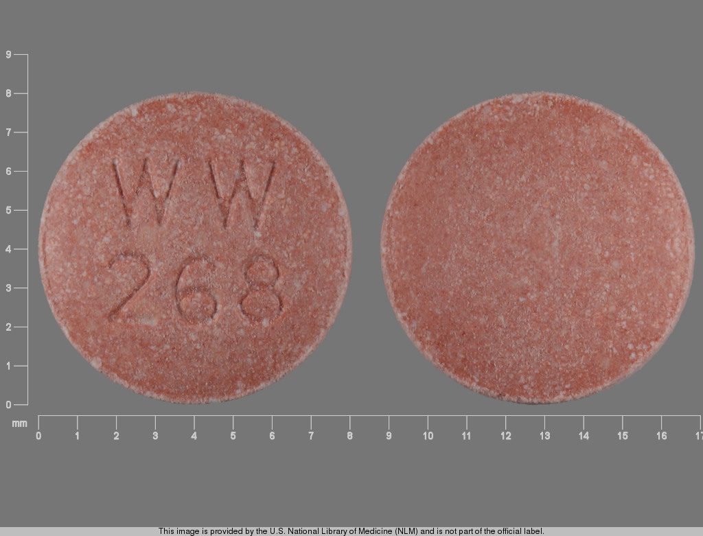Red Round pill with imprint WW;268 — Lisinopril 20 mg (view 2)