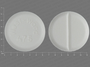 White Round pill with imprint West;ward;475 — Prednisone Prednisone 5 mg; (view 3)