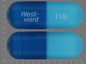 Blue, blue Capsule pill with imprint West;ward;118 — Colchicine 0.6 mg (view 2)