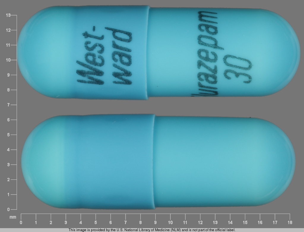 Blue Capsule pill — Flurazepam Flurazepam hydrochloride 30 mg; (view 3)