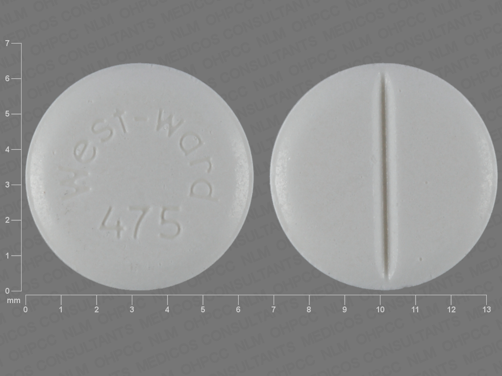 White Round pill with imprint West;ward;475 — Prednisone Prednisone 5 mg; (view 4)