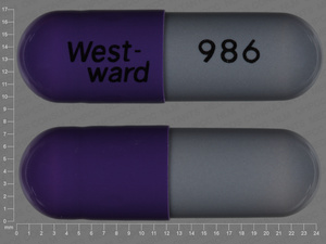 Purple;gray Capsule pill with imprint West;ward;986 — Cefaclor Cefaclor 500 mg; (view 2)