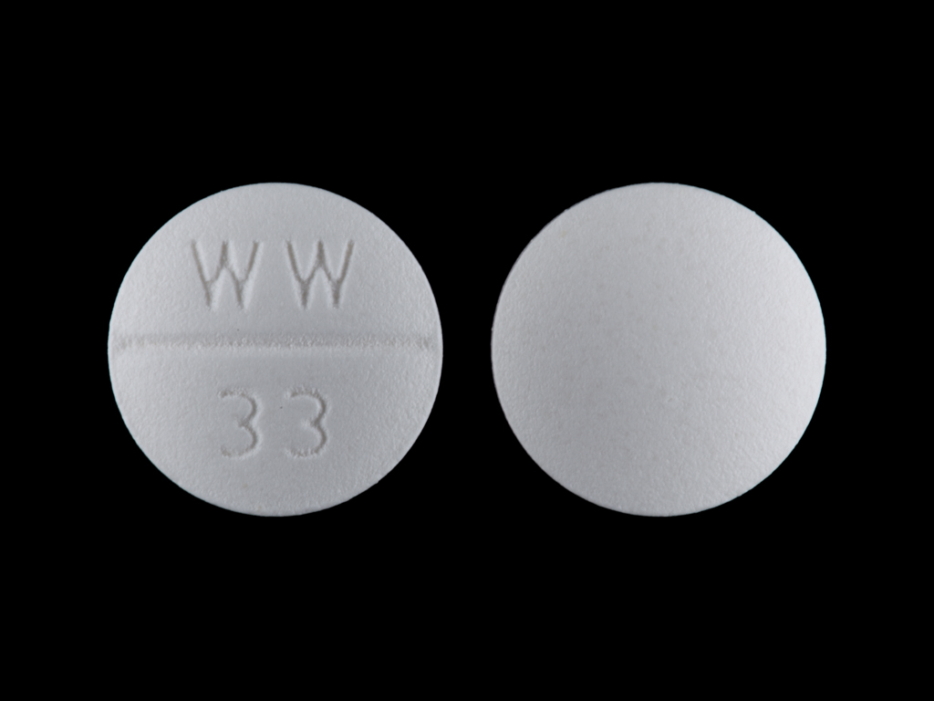 White Round pill with imprint WW;33 — Isosorbide mononitrate 20 mg (view 2)
