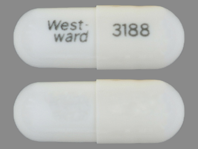 White Capsule pill with imprint West;ward;3188 — Lithium carbonate Lithium carbonate 150 mg; (view 2)