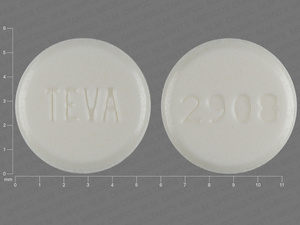 White Round pill with imprint 2908;TEVA — Furosemide Furosemide 20 mg; (view 2)