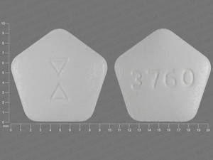 White Pentagon (5 sided) pill with imprint 3760 — Lisinopril Lisinopril 20 mg; (view 2)